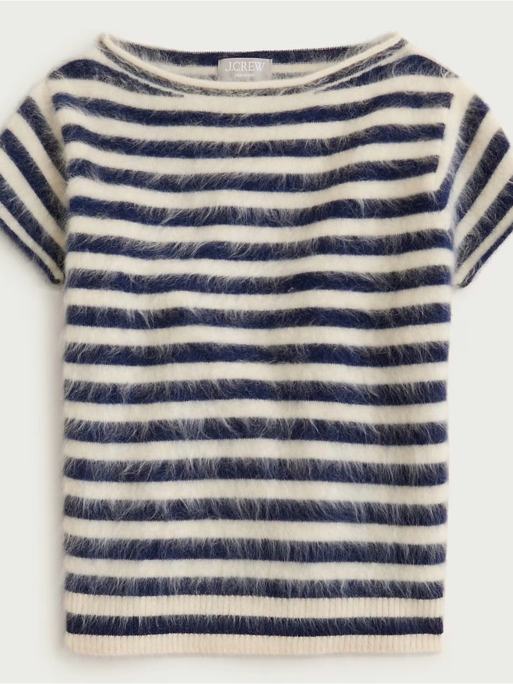 J CREW SMALL Brushed cashmere boatneck T-shirt in stripe CR239 $148 - Picture 3 of 7